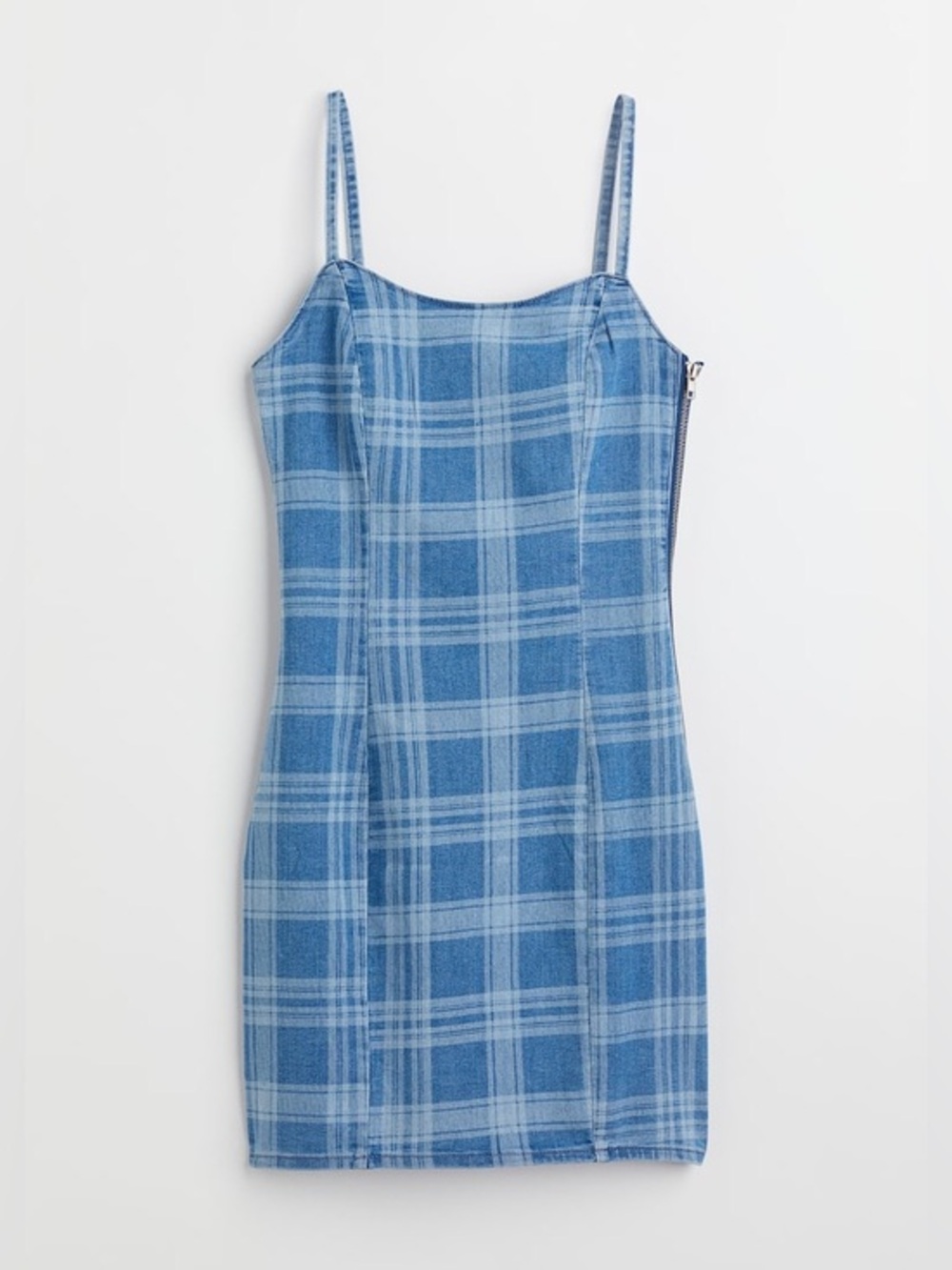 NWT H&M Divided Y2k 90s Blue Plaid Thin Denim Dress Strappy Bodycon Small